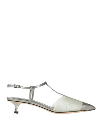 Giorgio Armani Woman Pumps Silver Size 8 Leather, Rubber