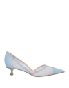 Giorgio Armani Woman Pumps Sky Blue Size 7.5 Leather, Textile Fibers