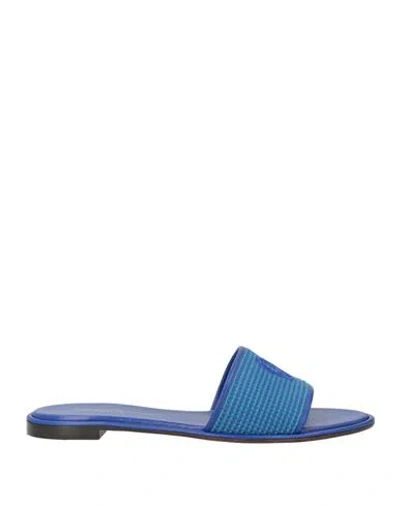 Giorgio Armani Woman Sandals Blue Size 8 Leather, Textile Fibers
