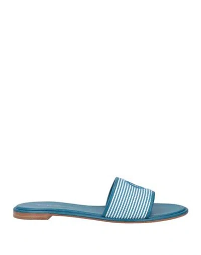 Giorgio Armani Woman Sandals Deep Teal Size 10 Leather, Textile Fibers In Green