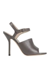 Giorgio Armani Woman Sandals Taupe Size 8 Leather In Grey