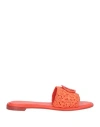 Giorgio Armani Woman Sandals Tomato Red Size 6 Textile Fibers, Leather In Tomato Red
