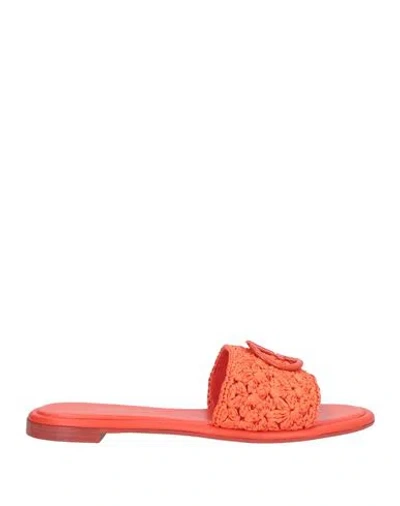 Giorgio Armani Woman Sandals Tomato Red Size 6 Textile Fibers, Leather