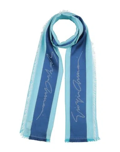 Giorgio Armani Woman Scarf Sky Blue Size - Silk, Cotton