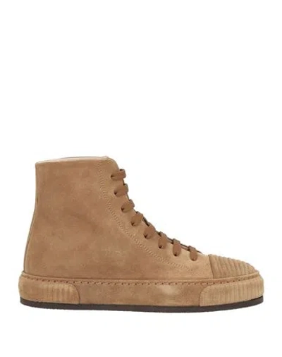 Giorgio Armani Woman Sneakers Khaki Size 8 Calfskin In Brown