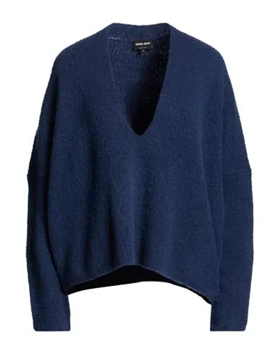 Giorgio Armani Woman Sweater Navy Size 10 Cashmere, Silk, Elastane In Blue