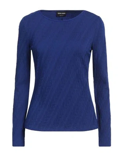 Giorgio Armani Woman T-shirt Bright Blue Size 2 Viscose, Polyamide, Cashmere, Elastane