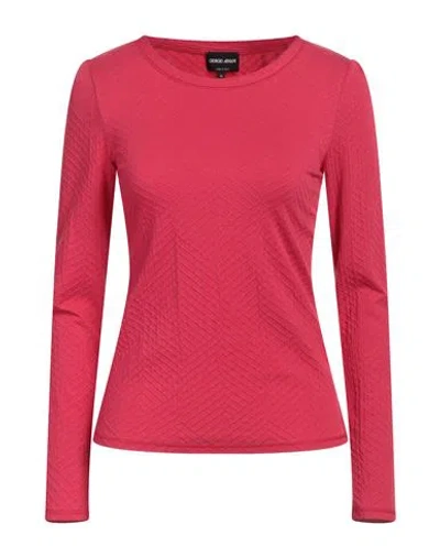 Giorgio Armani Woman T-shirt Coral Size 10 Viscose, Polyamide, Cashmere, Elastane In Red