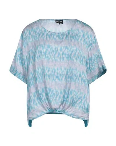 Giorgio Armani Woman Top Azure Size 10 Silk In Blue