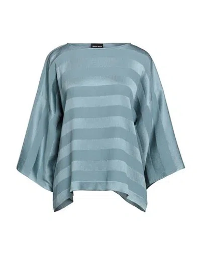 Giorgio Armani Woman Blouse Pastel Blue Size 12 Silk