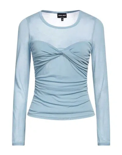 Giorgio Armani Woman Top Sky Blue Size 12 Viscose, Cotton, Polyamide