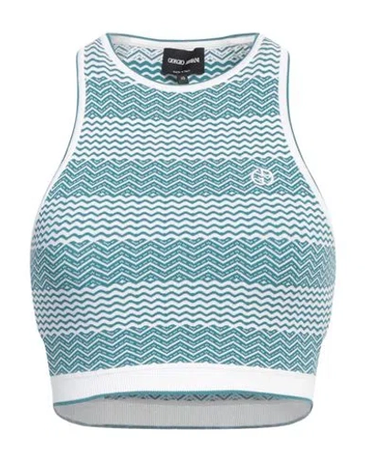 Giorgio Armani Woman Top Turquoise Size 4 Viscose, Polyester, Polyamide In Blue