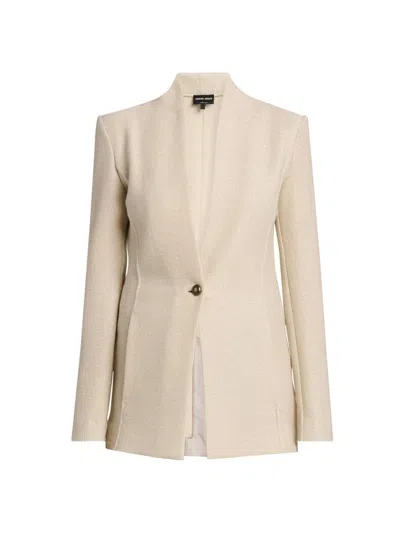 Giorgio Armani Women's Birdseye Cotton-blend Blazer In Neutral