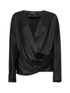 Giorgio Armani Women Black Double Silk Satin Blouse In Black