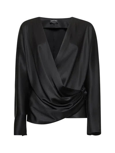 Giorgio Armani Women Black Double Silk Satin Blouse