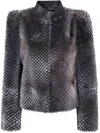Giorgio Armani Textured Faux Fur Long Sleeve Jacket In Gray