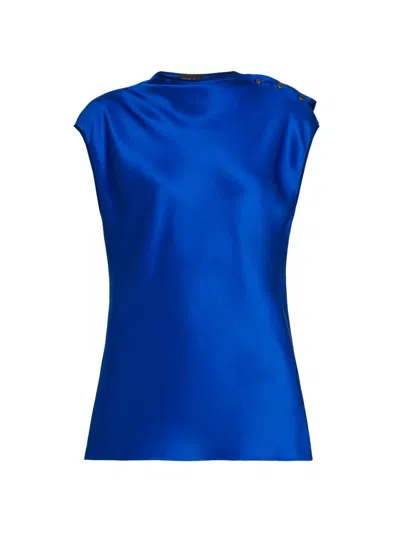 Giorgio Armani Women's Buttoned Silk Satin Blouse In Blue