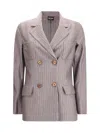 Giorgio Armani Pinstripe Double-breasted Blazer In Brown