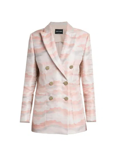 Giorgio Armani Wave Print Jacquard Double-breasted Blazer In Peach