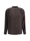 Giorgio Armani Women Doublebreasted Silk Shirt In Brown