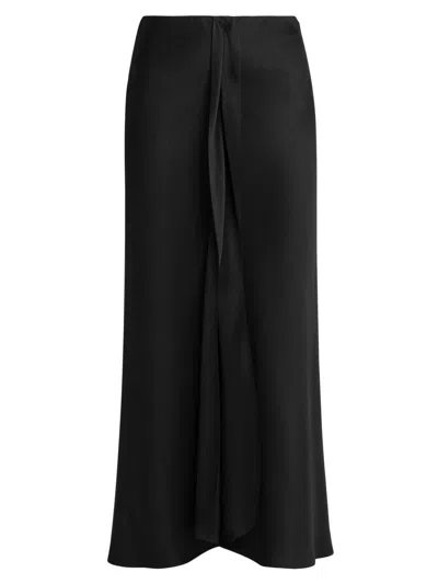 Giorgio Armani Women's Draped Silk Slit Midi-skirt In Black