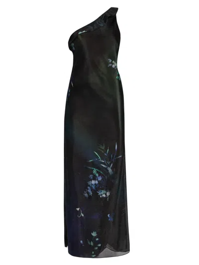 Giorgio Armani One Shoulder Maxi Dress Floral Ruffle Sheer In Multi