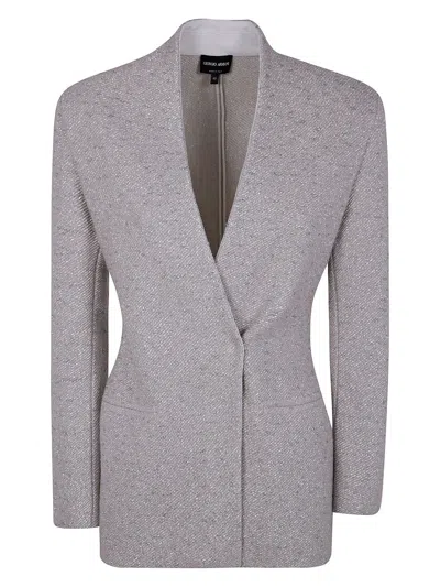 Giorgio Armani Woven Point Lapel Jacket In Grey
