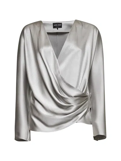 Giorgio Armani Women Grey Double Silk Satin Blouse