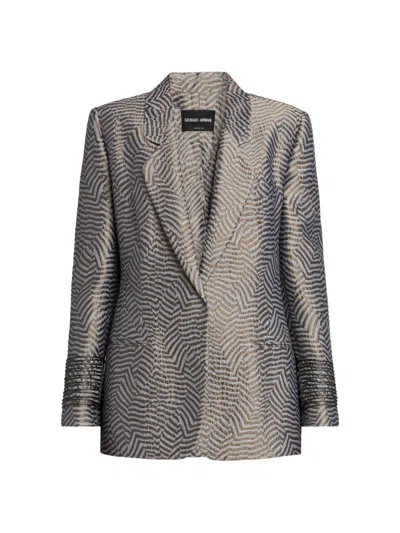 Giorgio Armani Women's Irregular Geometric Jacquard Blazer In Black