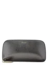 Giorgio Armani Logo Metallic Leather Clutch In Grey