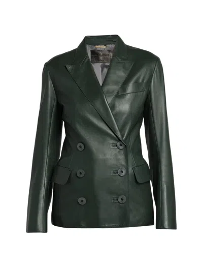 Giorgio Armani Women's Leather Double-breasted Blazer In Green