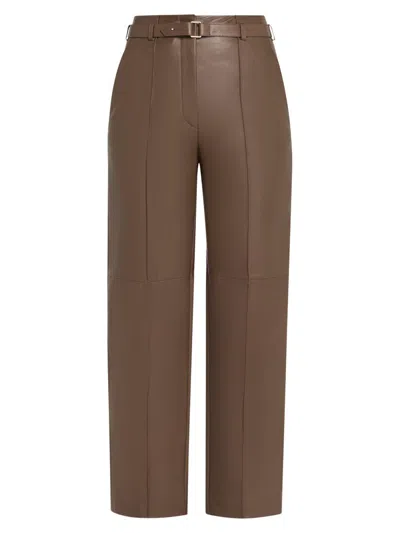 Giorgio Armani Women's Leather Straight-leg Trousers In Brown