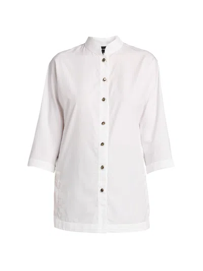 Giorgio Armani Women's Longline Cotton Poplin Button-front Blouse In White