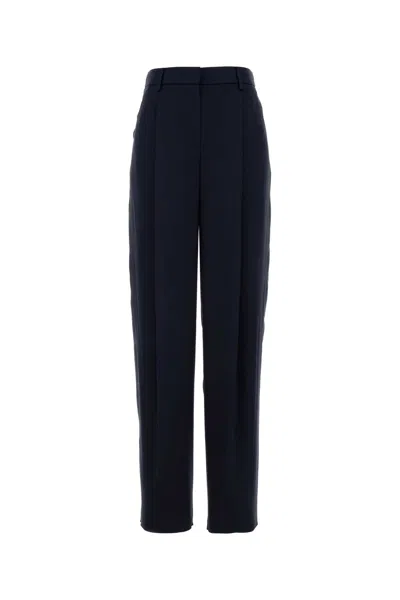 Giorgio Armani Women Navy Blue Satin Wide-leg Pant In Black