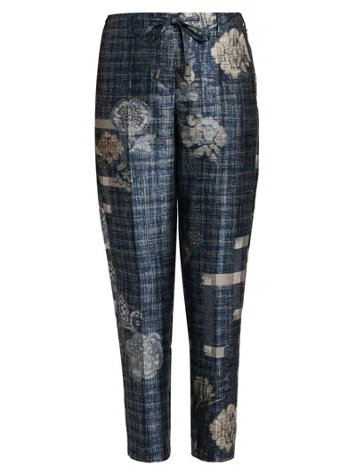 Giorgio Armani Women's Plaid Floral Tapered Trousers In Black