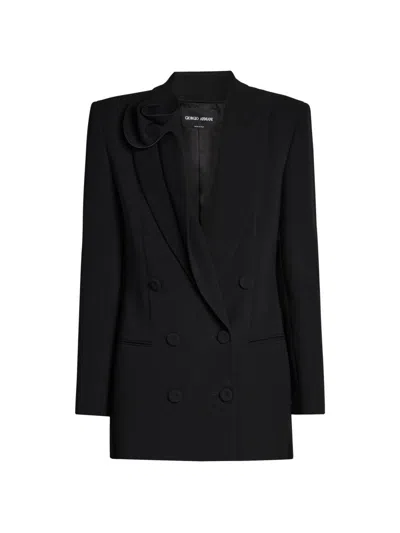 Giorgio Armani Women's Rosette Silk Double-breasted Blazer In Black