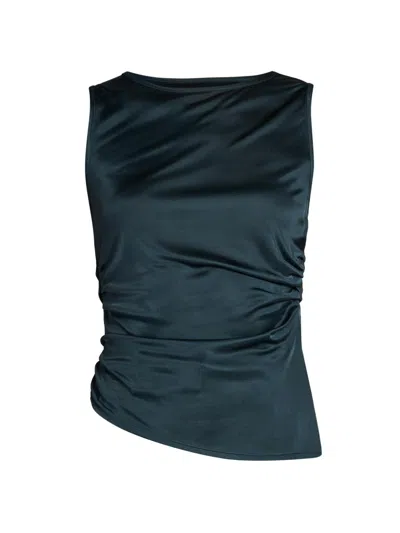 Giorgio Armani Women's Satin Asymmetric Sleeveless Blouse In Green