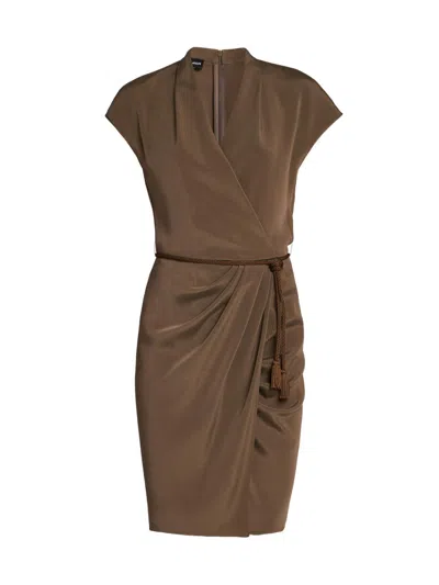 Giorgio Armani Women's Satin Tassel-accented Knee-length Dress In Brown