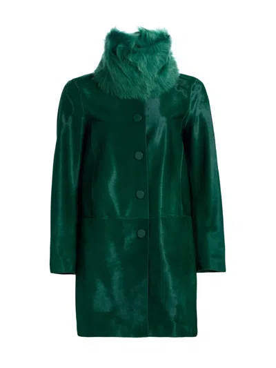 Giorgio Armani Women's Shearling-trim Calf Hair Slim-fit Coat In Green