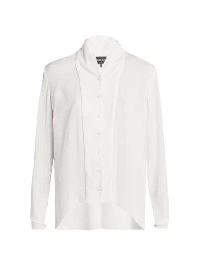 GIORGIO ARMANI WOMEN'S SILK GEORGETTE SHAWL-COLLAR BLOUSE