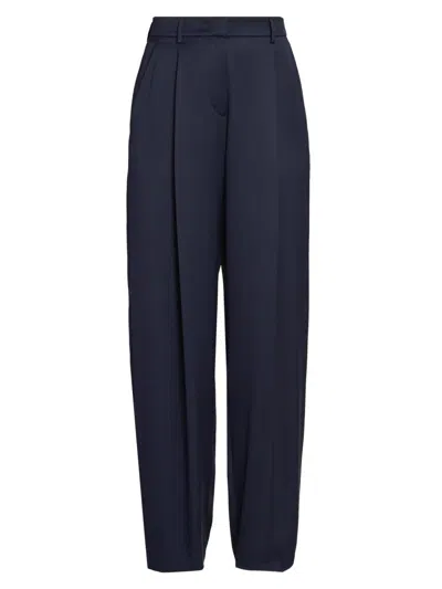 Giorgio Armani Women's Silk Straight-leg Pants In Blue
