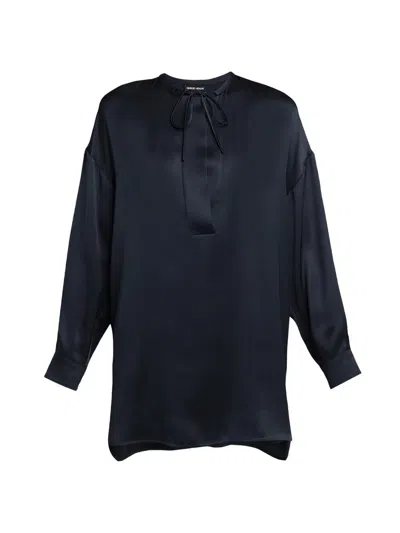 Giorgio Armani Women's Silk Tie-neck Blouse In Blue