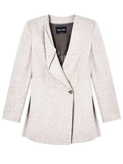 Giorgio Armani Tailored Textured Single-button Woven Blazer In Gray