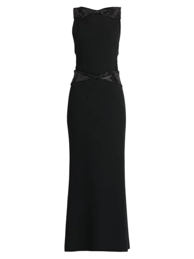 Giorgio Armani Crystal Back Cutout Trumpet Silk Gown In Solid Black