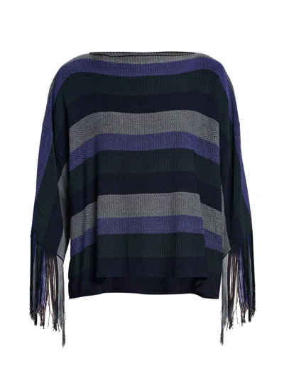 Giorgio Armani Striped Fringe-trimmed Sweater In Blue