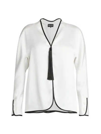 GIORGIO ARMANI WOMEN'S TASSEL-EMBELLISHED SILK JACKET