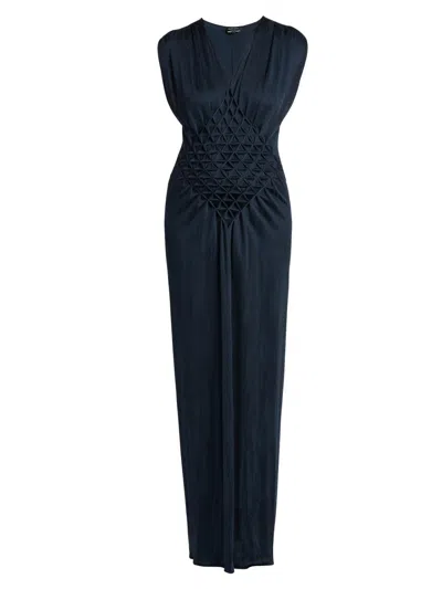 Giorgio Armani Diamond Pleat Sleeveless Maxi Dress In Blue