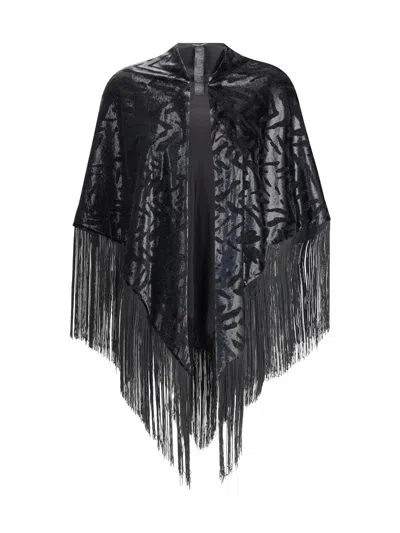 Giorgio Armani Women Velvet Shawl With Fringes In Black