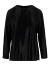 Giorgio Armani Shiny Effect Silk Sweatshirt With Crew Neck And Back Zipper Closure In Black
