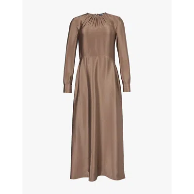 Giorgio Armani Womens Chocolate Chip Long-sleeve Round-neck Silk Maxi Dress